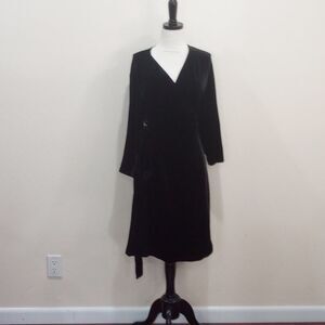 Eileen Fisher Classic Black Velvet Wrap Dress, Size S/P